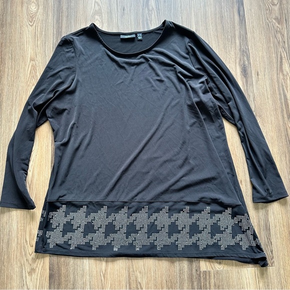 Susan Graver Tops - Susan Graver Artisan Womens Blouse XL Rhinestone Liquid Knit Black Asymmetrical